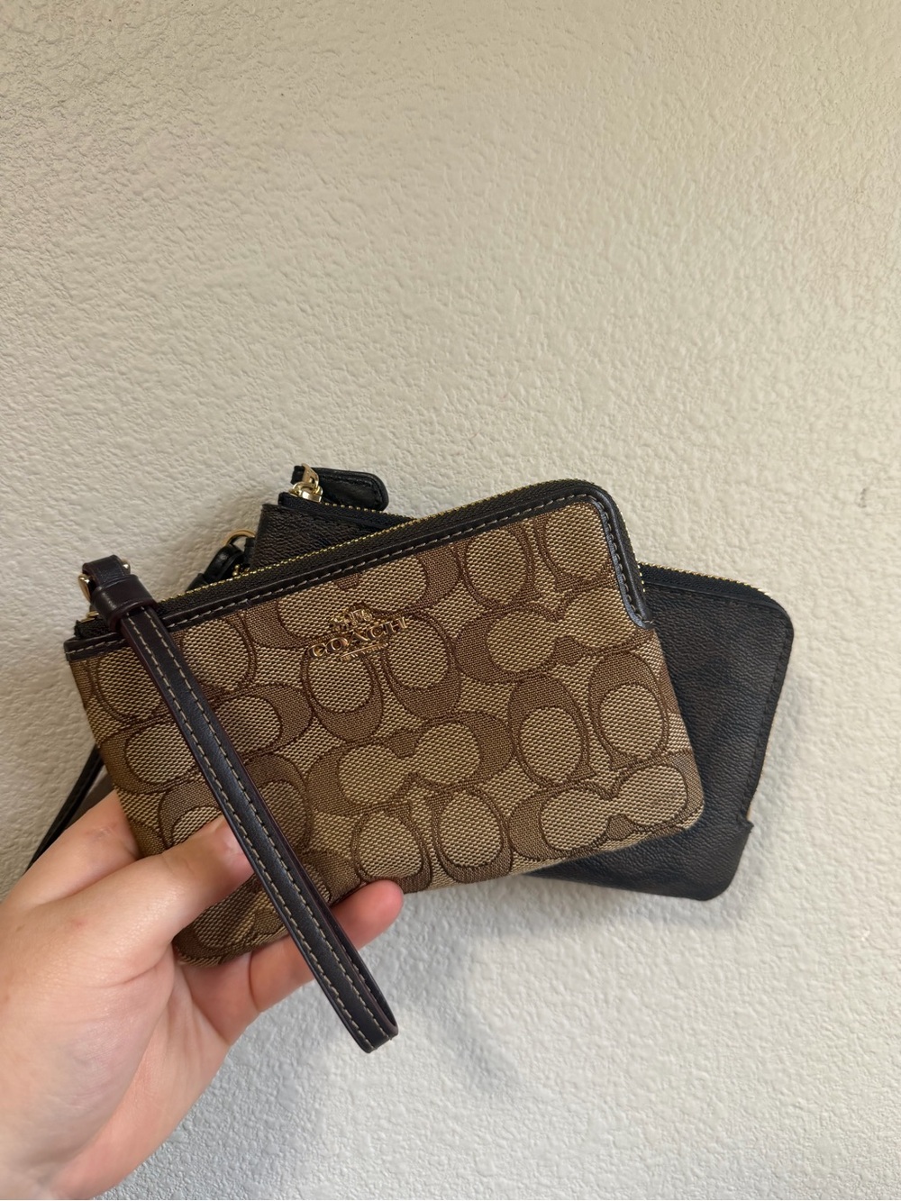 Coach Two-Piece Signature Wristlet Set in Dark Brown and Khaki